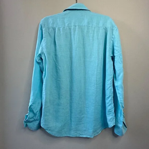 VILEBREQUIN Solid Linen Shirt Mens M Medium Blue Button Up Resort Beachwear - Picture 2 of 8